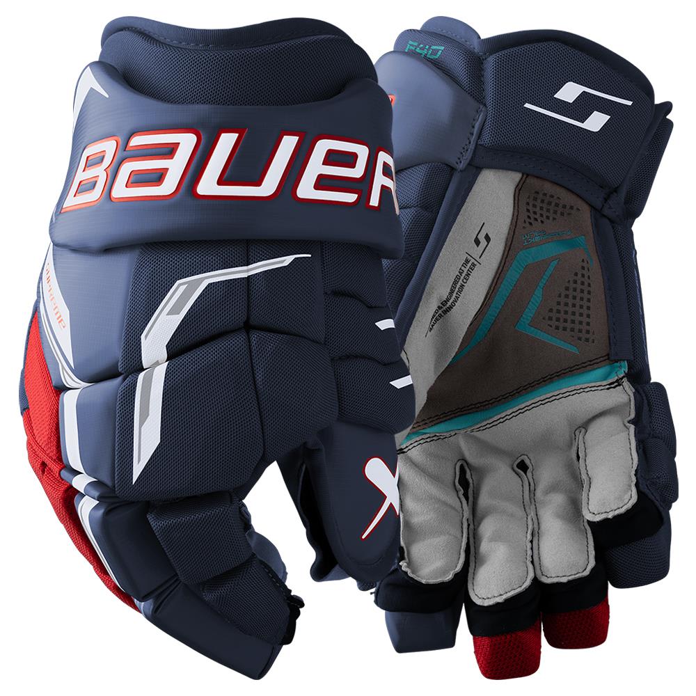 Bauer Supreme F40 Hockey Gloves - Intermediate - Navy/Red/White