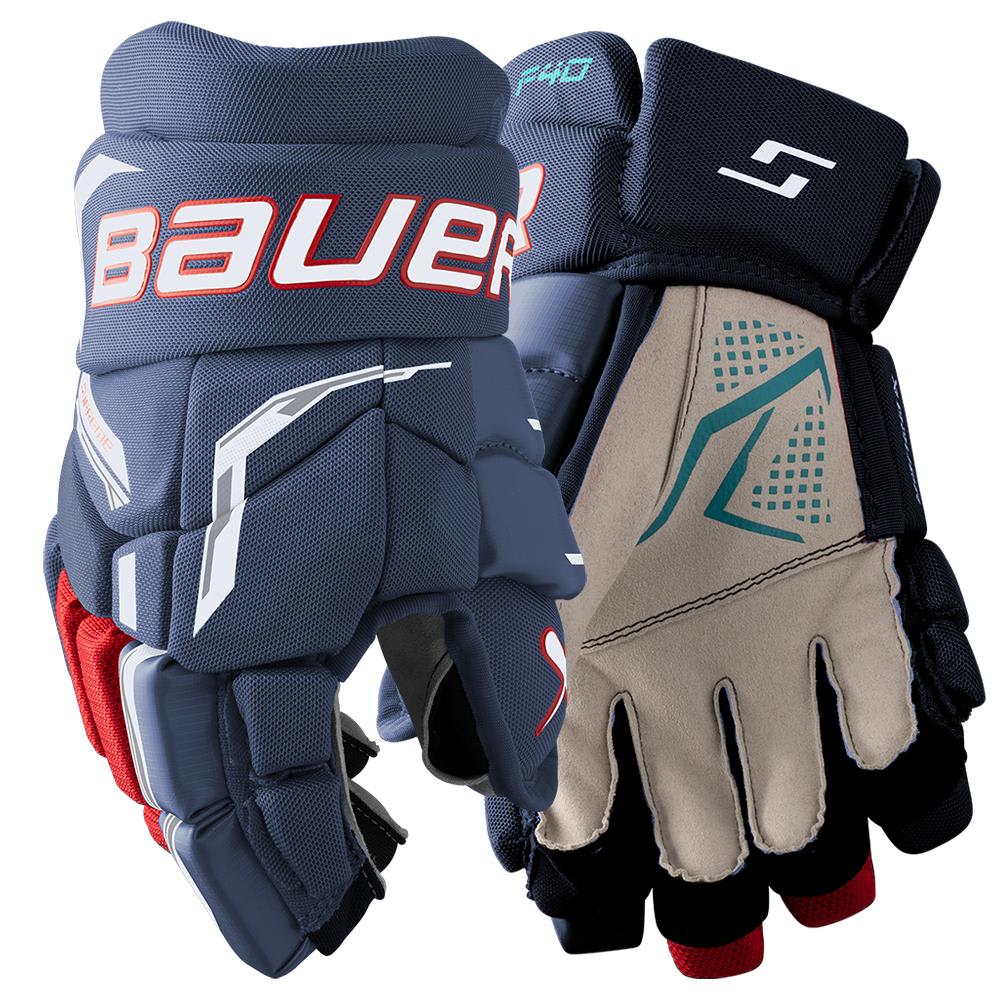 Bauer Supreme F40 Hockey Gloves - Junior - Navy/Red/White